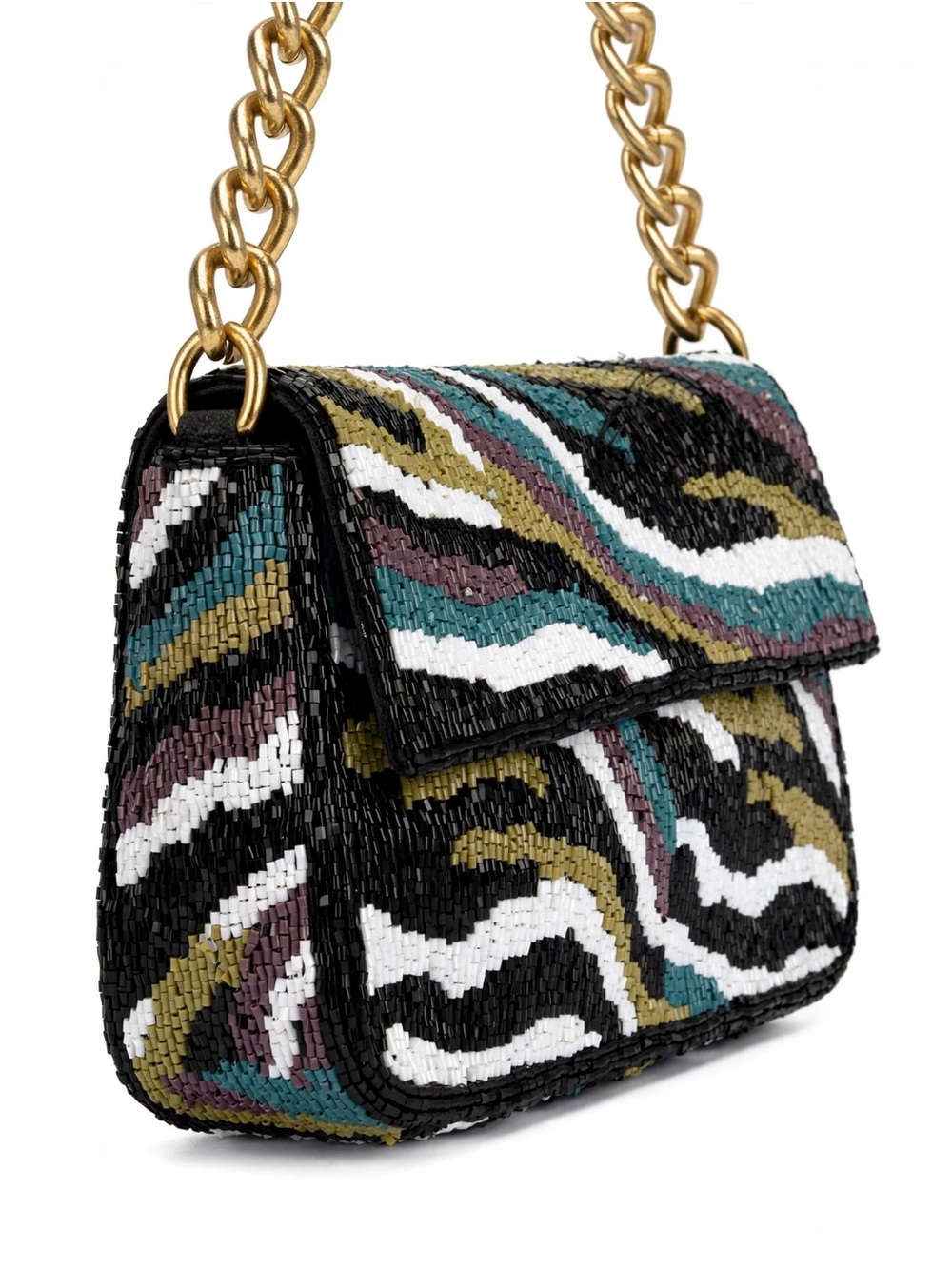 Beaded Zebra-Print Shoulder Bag in Black Multi - Unbranded